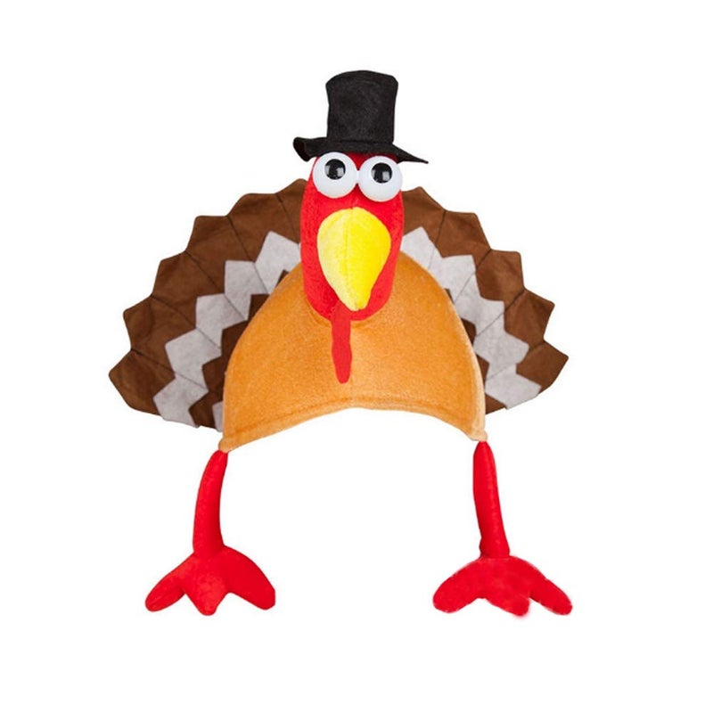 Asekonc Plush Turkey Thanksgiving Hat With Head, Legs And Tail Fancy Dress Accessory,Thanksgiving Party Costume, Outfit and Dress - Image 2